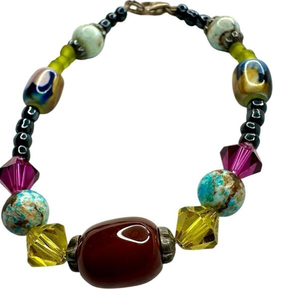 Sterling Silver Natural Stone Beaded Bracelet – Unique & Handcrafted - Picture 1 of 17